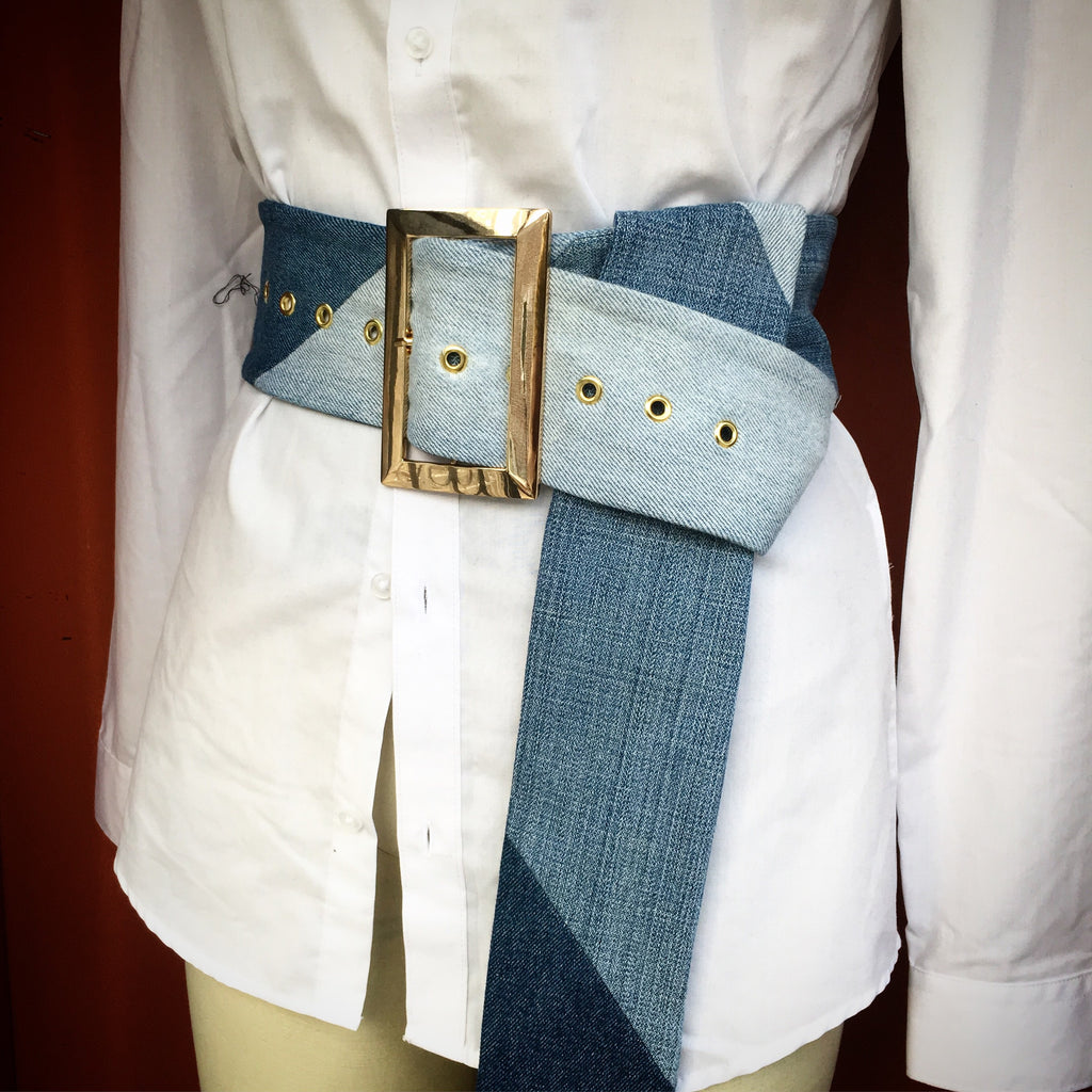 Denim Corset Belt Size: M Patchwork Denim Corset Belt Blue Denim Corset  Belt Corset Belt Blue Jeans Waist Belt Pixie Denim 