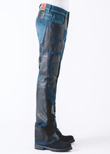 BLACK LEATHER PATCHWORK JEANS