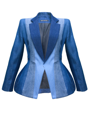 DENIM COLOR BLOCK BLAZER